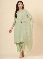 Muslin Pista Green Traditional Wear Embroidery Work Readymade Kurti Set